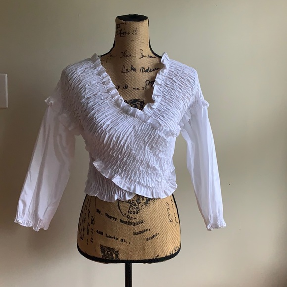Zara Tops - Zara white cross body ruched blouse XS